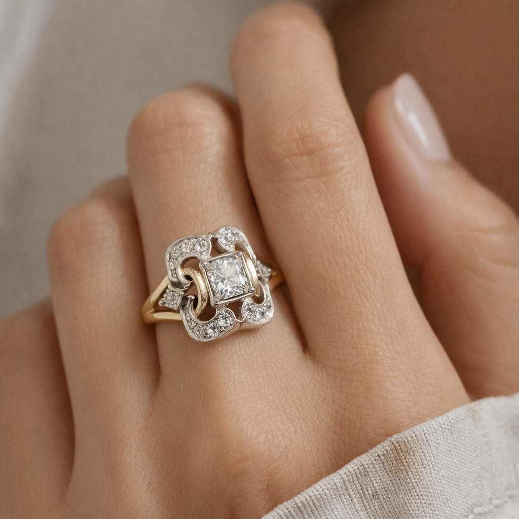 Margarete | Inel vintage din aur cu zirconii