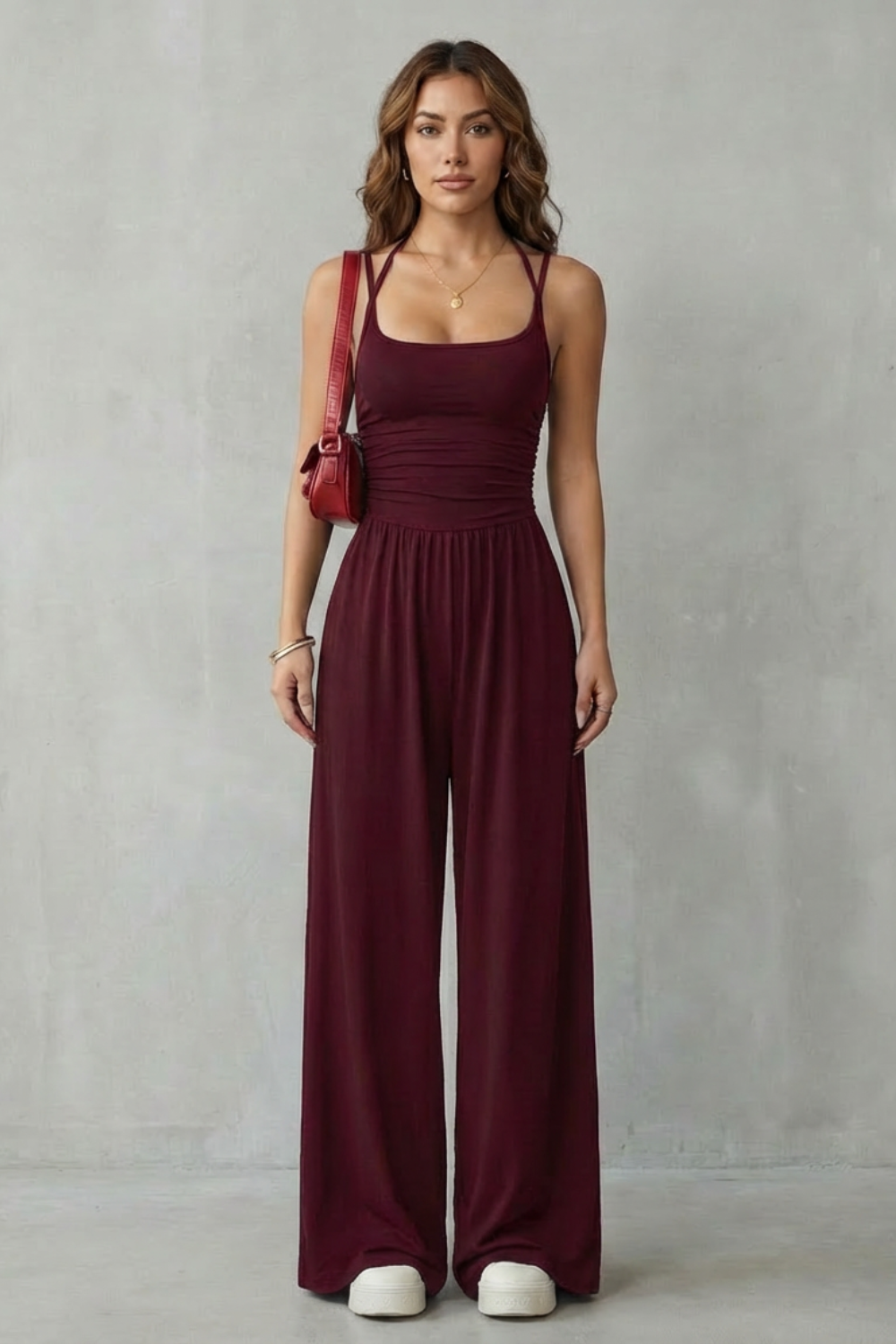 Anemone | Jumpsuit lejer cu bretele spaghetti și pantaloni largi
