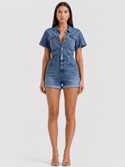 Ivy | Salopetă din denim cu pantaloni scurți