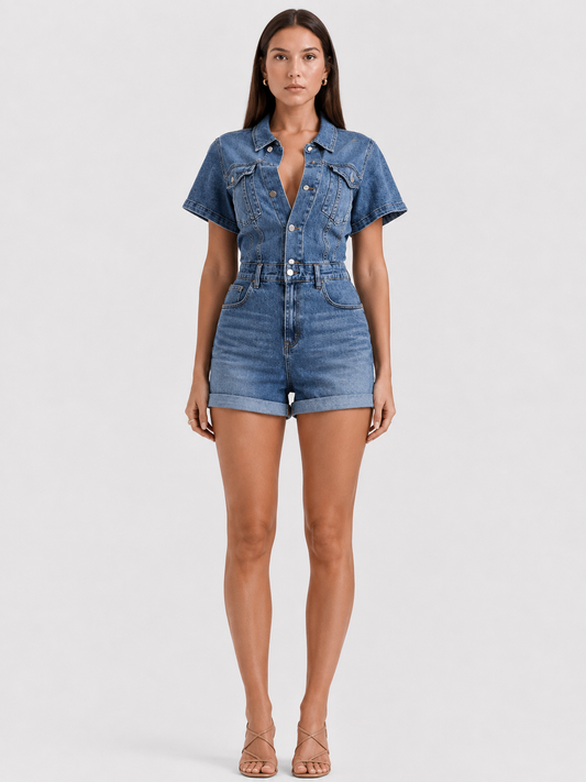 Ivy | Salopetă din denim cu pantaloni scurți