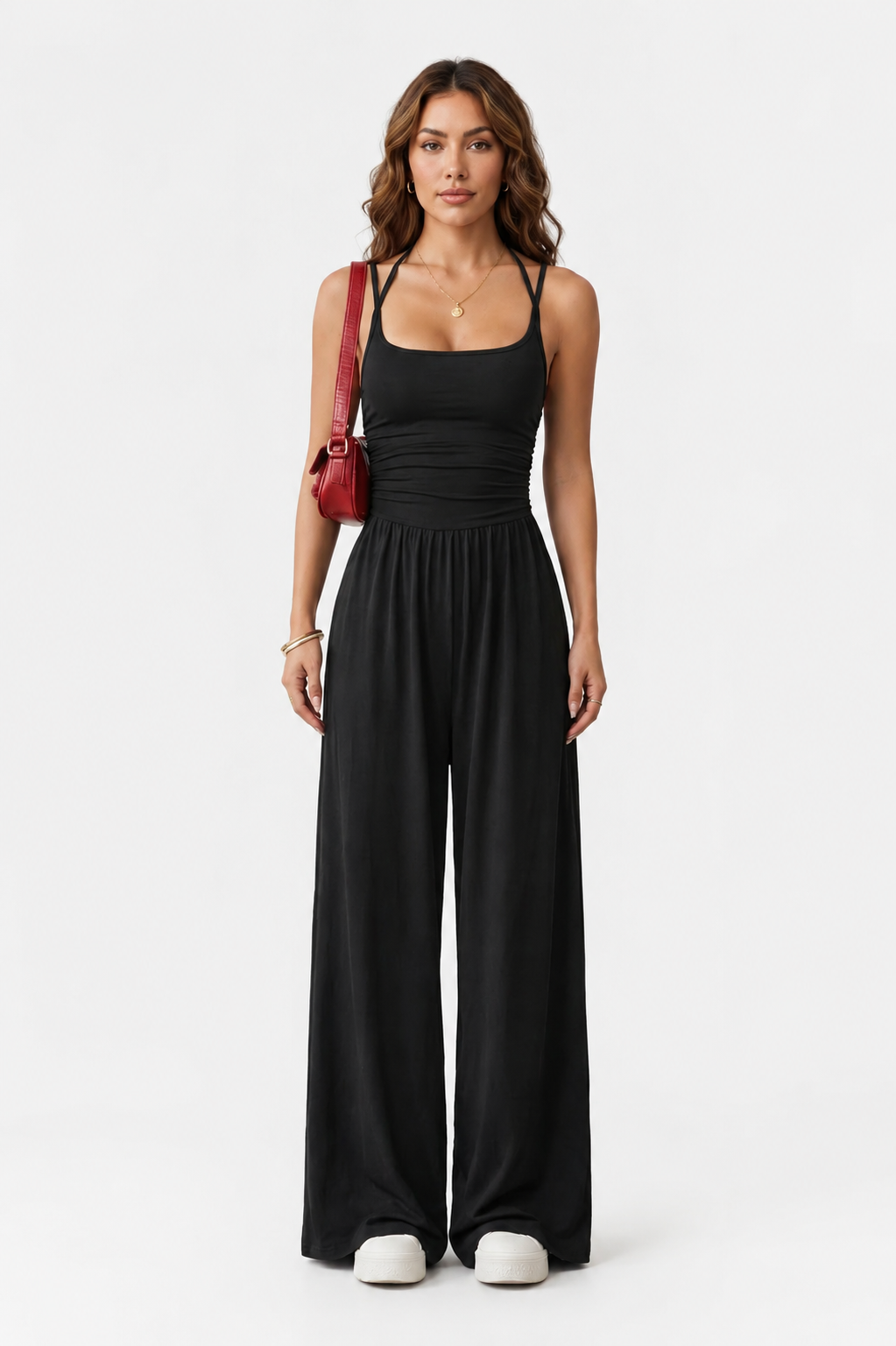 Anemone | Jumpsuit lejer cu bretele spaghetti și pantaloni largi