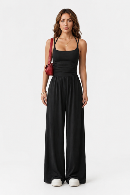 Anemone | Jumpsuit lejer cu bretele spaghetti și pantaloni largi