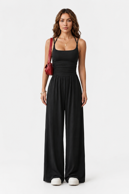 Anemone | Jumpsuit lejer cu bretele spaghetti și pantaloni largi