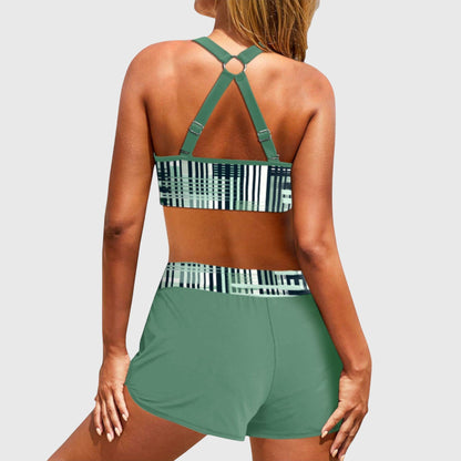 Janelle | Bikini cu Talie Înaltă cu Dungi