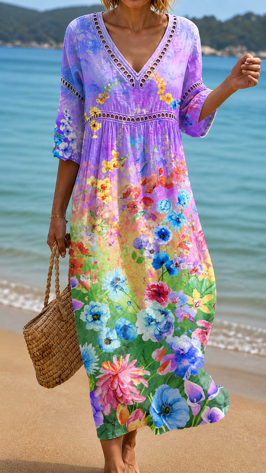 Flora | Rochie de Plajă cu Flori Vii
