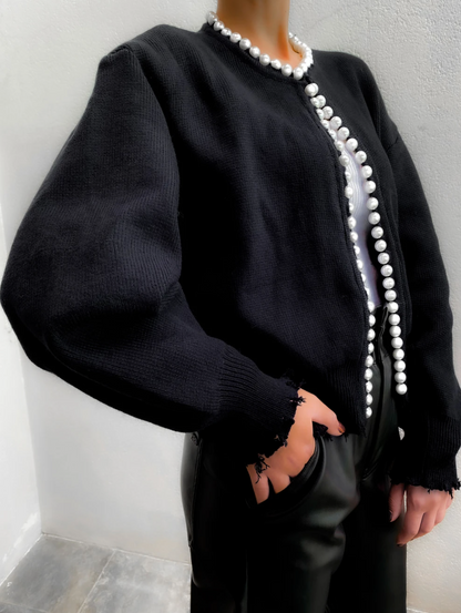 Per La | Cardigan cu perle (negru)