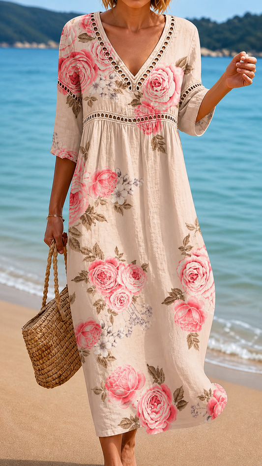 Briar | Rochie Midi Moale cu Trandafiri Eleganți