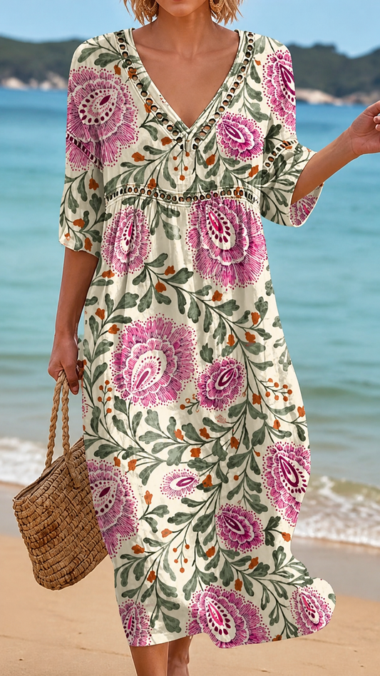 Camellia | Rochie Florală Elegantă de Plajă