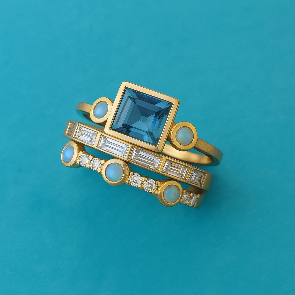 Herta | Set de inele cu cristal albastru Vintage