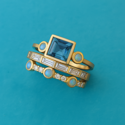 Herta | Set de inele cu cristal albastru Vintage