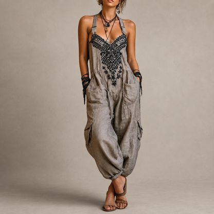 Elena | Salopetă boho brodată