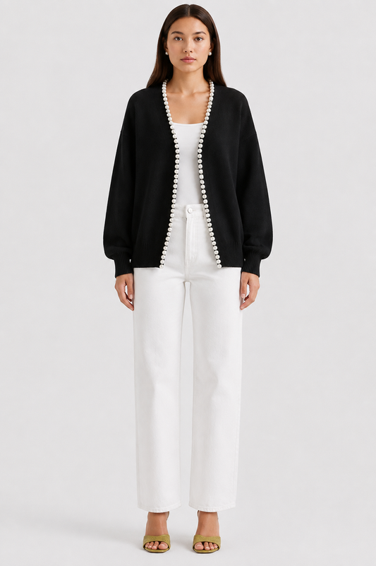Per La | Cardigan cu perle (negru)