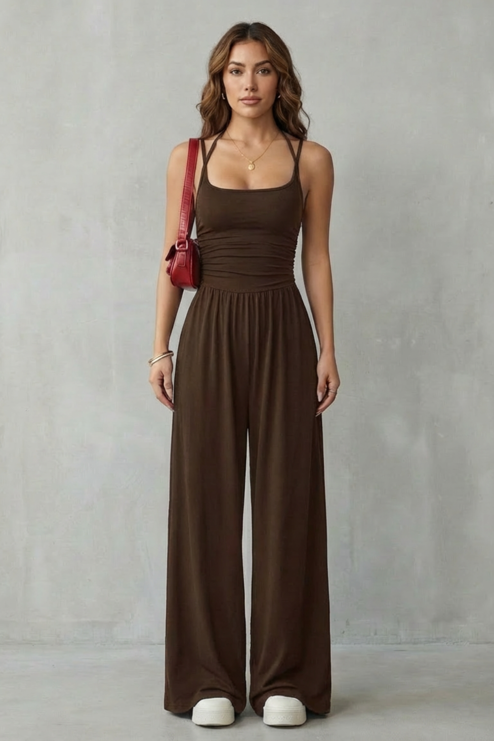 Anemone | Jumpsuit lejer cu bretele spaghetti și pantaloni largi