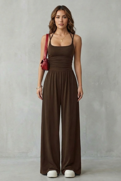 Anemone | Jumpsuit lejer cu bretele spaghetti și pantaloni largi