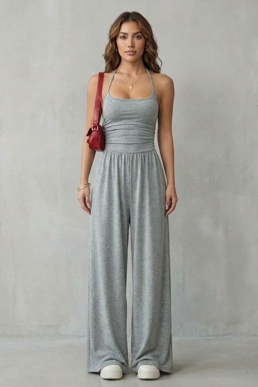Anemone | Jumpsuit lejer cu bretele spaghetti și pantaloni largi