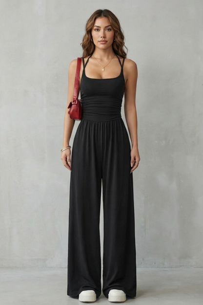 Anemone | Jumpsuit lejer cu bretele spaghetti și pantaloni largi