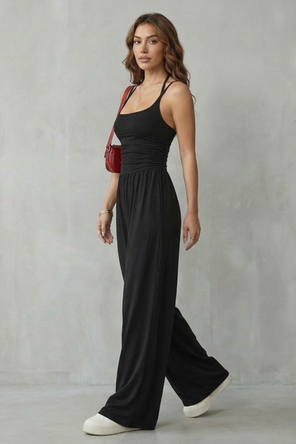 Anemone | Jumpsuit lejer cu bretele spaghetti și pantaloni largi