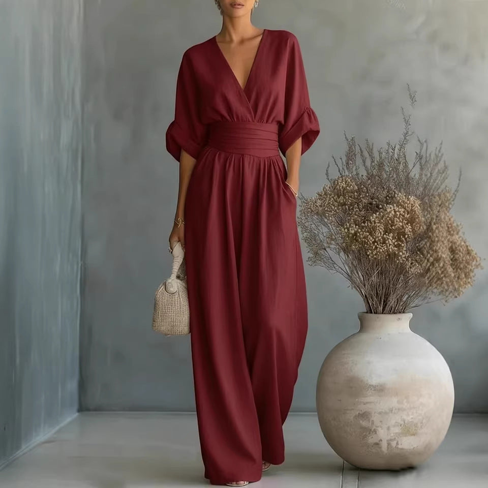 Astrid | Salopetă Maxi cu Decolteu în V