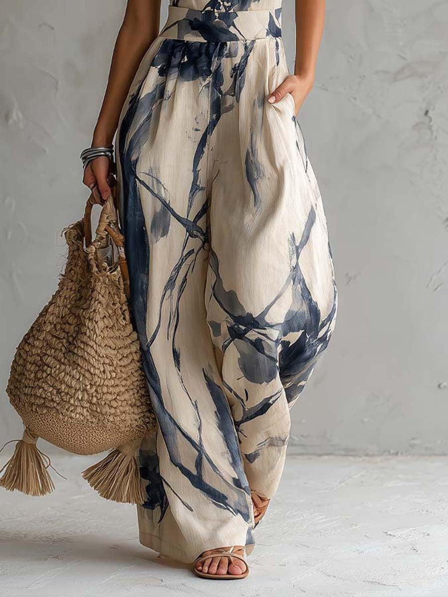 Alessia | Salopetă Halter cu Print Artistic