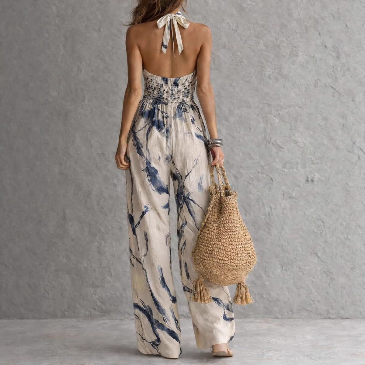 Alessia | Salopetă Halter cu Print Artistic