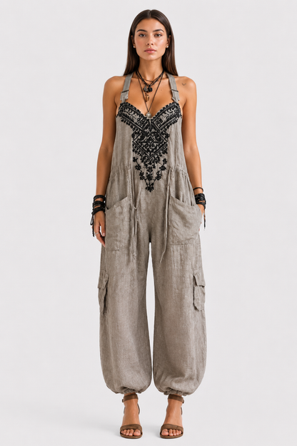 Elena | Salopetă boho brodată