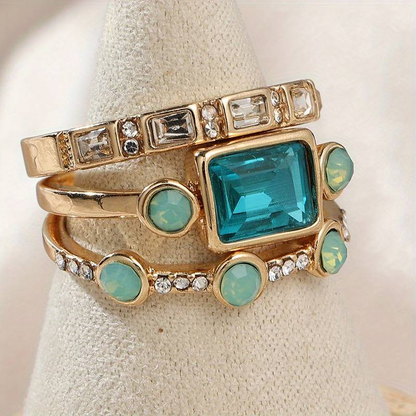 Herta | Set de inele cu cristal albastru Vintage