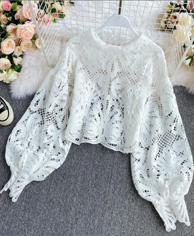 Vintage Crop | Bluză albă